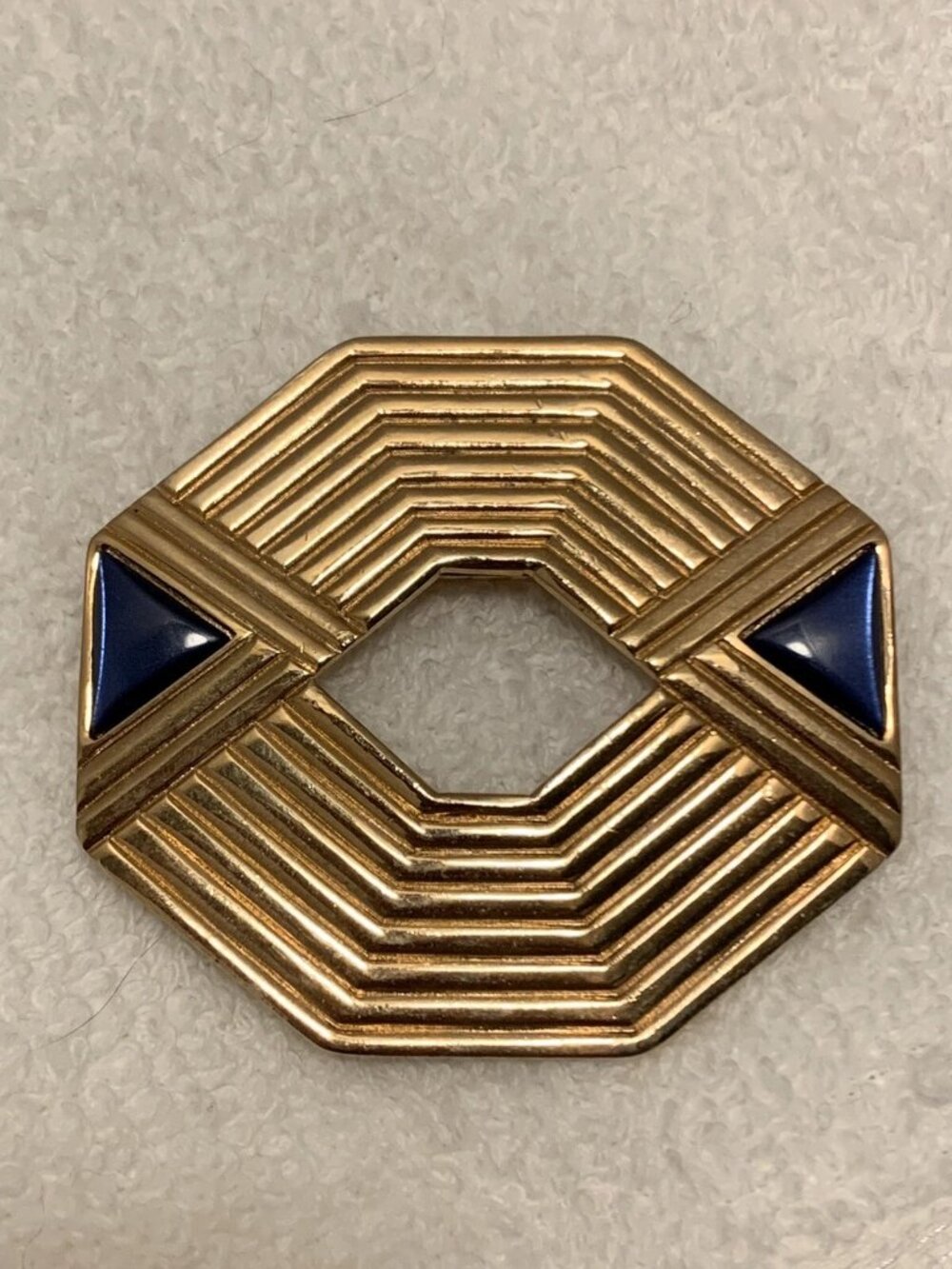 Gallery Originals Vintage Gold Tone Blue Art Deco Brooch